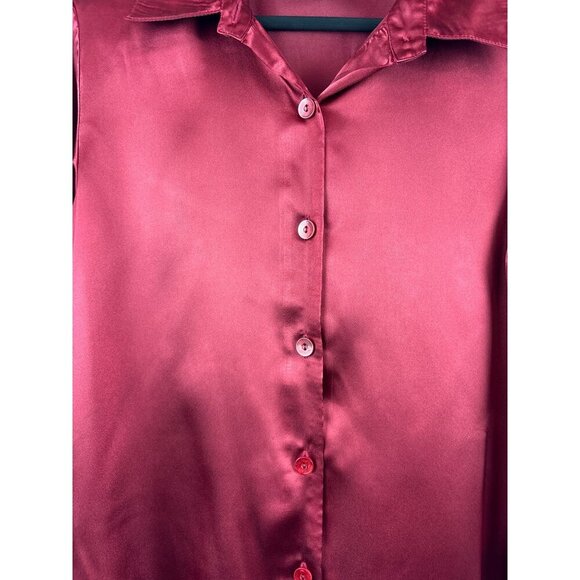 Susan Graver Style Satin Button-Up Blouse XS Red - Picture 3 of 5